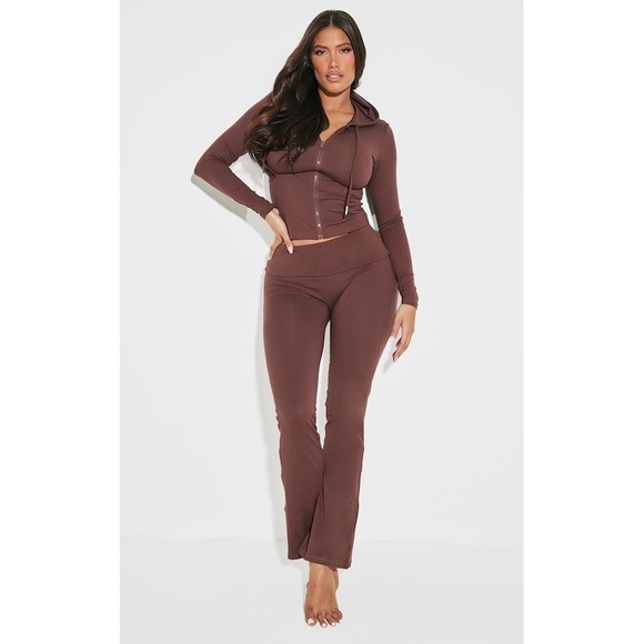 PLT Shape Brown Stretch Sculpted Foldover Waist Flare Trousers - Size 12 NWT - Picture 4 of 10